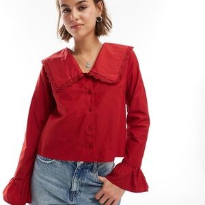 ASOS Red Long Sleeve Poplin Blouse